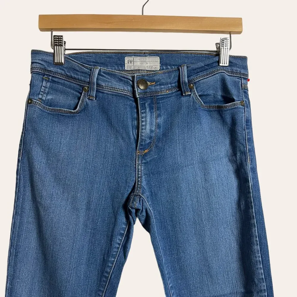 Free People Straight Mid-Rise Stretch Denim Crop Casual Blue Jeans Size 28